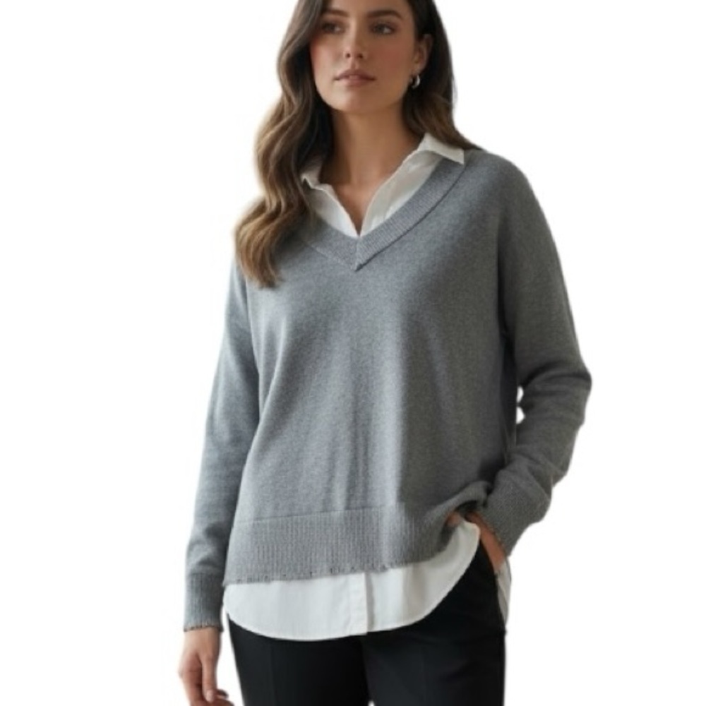 Charlie B Large Gray Layered Distressed Oversized Sweater